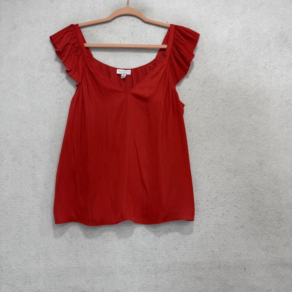 Current Air Blouse Womens Medium Red Ruffle Strap Sleeveless V Neck Camisole Top
